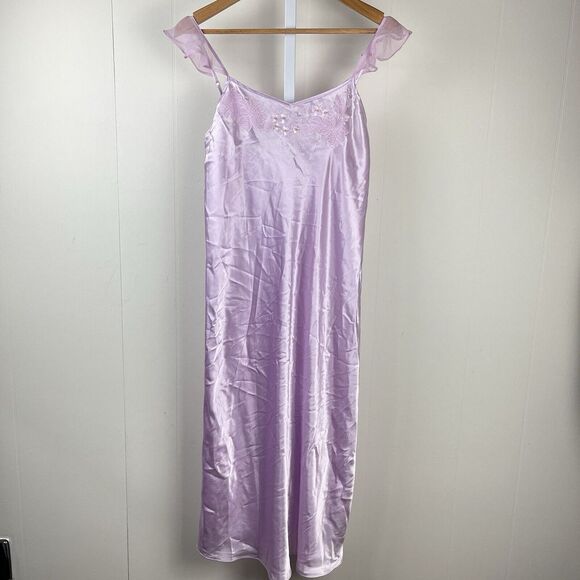 Vintage Morgan Taylor Intimates‎ Slip Dress Womens Small Lilac Satin Floral - Picture 1 of 8
